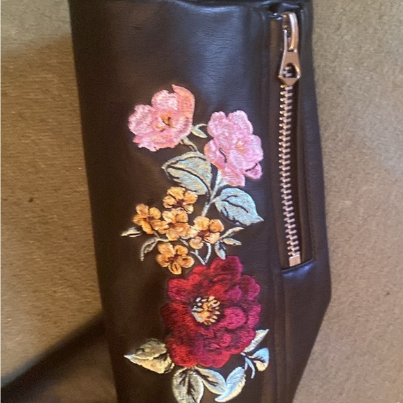 Torrid Sleek Black Leather Jacket with Embroidery on back - Picture 11 of 12